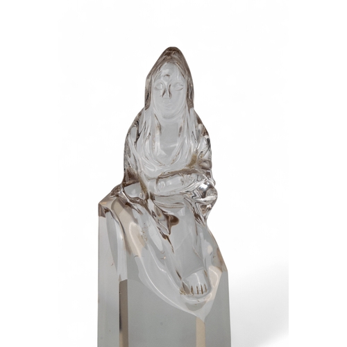 540 - Chinese, 19th centuryA very pure rock crystal Kuan Yin seated on a pure rock crystal plinth. On a la... 