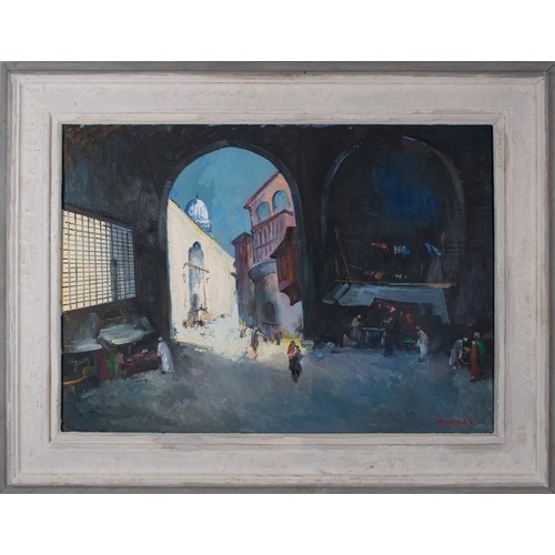 574 - Hosni El Banani (Egyptian, 1912-1989)Market with FiguresOil on canvasSigned lower rightProvenance:Pr... 