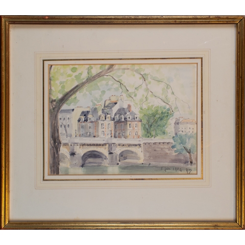 596 - Yves Boullet (French, 20th century)Paris - Le Pont Neuf 1984WatercolourInitialled and dated lower ri... 