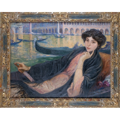 608 - Eugene Lawrence Vail (American/French, 1857-1934)A portrait of Madame Martel, in a Gondola outside o... 