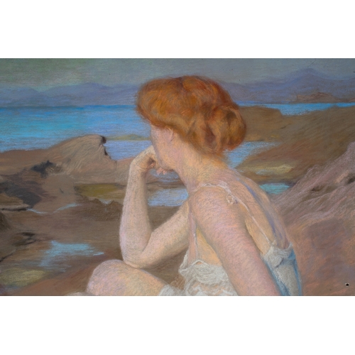 610 - Russell (?)A portrait of a lady in three positions, clad, unclad and semi-clad on a rocky beachPaste... 