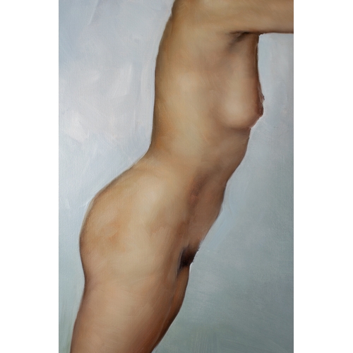 612 - Michael. J. Austin (English, b. 1959) Nude against a wallOil on canvasSigned lower rightProvenance:&... 