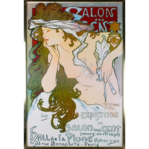 630 - 20th centuryA set of three framed posters.To include:[a] After Alphonse Mucha, Salon des Cent[b... 