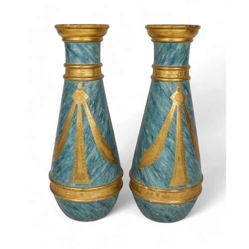 655 - Spanish MoroccanLate 19th centuryA pair of painted blue faux marble and gilt urnsProperty of a ... 