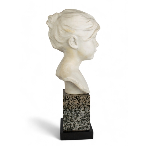 696 - Edouard Charles Marie Houssin (French, 1847-1917)A bust of a young girl, Louise (?)Porcelain on a ma... 