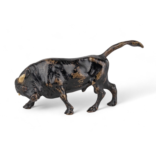 700 - Austrian, AntiqueA cold painted bronze bull with inset horns and hand-painted eyes.To be sold withou... 