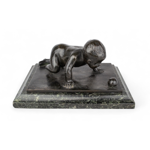 701 - German (?), 19th centuryA child playing with ballBronze on marble plinthSigned indistinctly 'E...'Pr... 