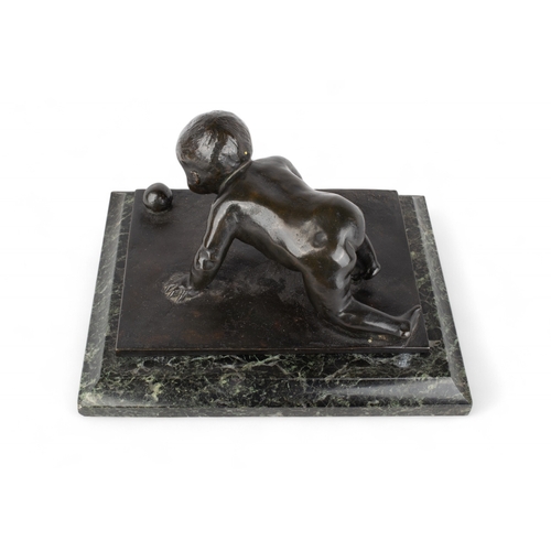 701 - German (?), 19th centuryA child playing with ballBronze on marble plinthSigned indistinctly 'E...'Pr... 