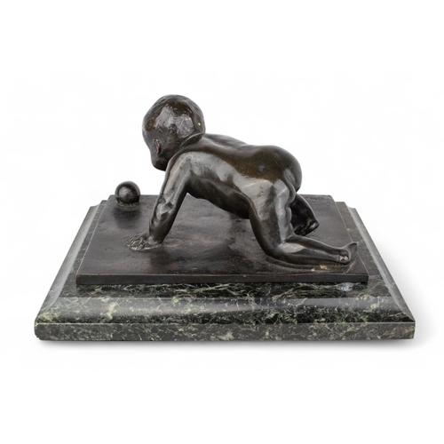 701 - German (?), 19th centuryA child playing with ballBronze on marble plinthSigned indistinctly 'E...'Pr... 