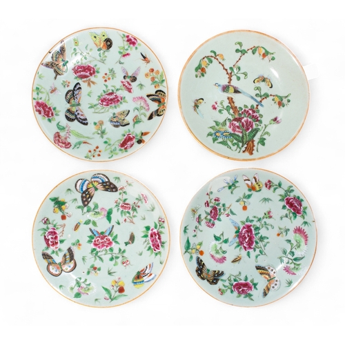 713 - Cantonese, circa 1880A set of four side plates with floral and butterfly design Property of a L... 