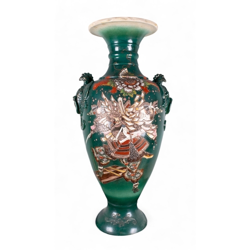 725 - Japanese, Circa 1900A satsuma vase with Samurai and floral decorations and Phoenix handlesPrope... 