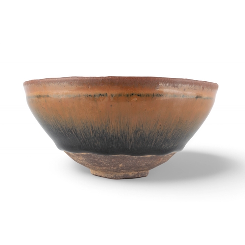 732 - Chinese, Song dynasty (960 - 1279)A fine Hare's fur glazed conical bowl with persimmon colour glazed... 