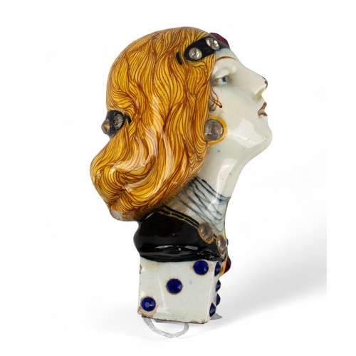 737 - Salvini, ItalyAn unusual Art Nouveau ceramic seal in the form of a female bust with inset paste jewe... 