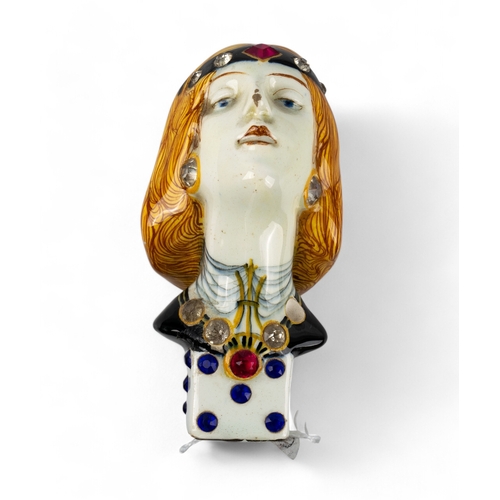 737 - Salvini, ItalyAn unusual Art Nouveau ceramic seal in the form of a female bust with inset paste jewe... 