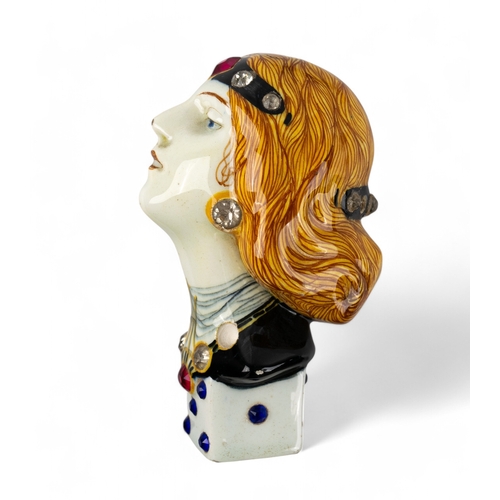 737 - Salvini, ItalyAn unusual Art Nouveau ceramic seal in the form of a female bust with inset paste jewe... 