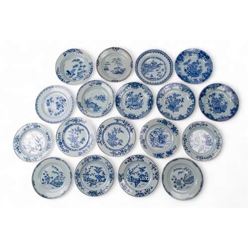 738 - A collection of eighteen 18th/19th century blue and white ceramic Chinese plates and bowls, of vario... 