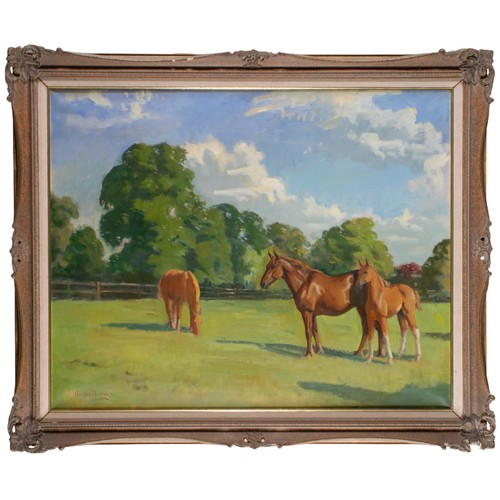 476 - Charles Church (British, b.1970)Suffolk Punch Amber with her son Bernard and Alice in the background... 