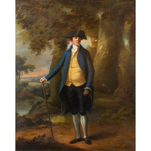 405 - Circle of Thomas Gainsborough (British, 1727-1788)Portrait of a gentleman in a landscapeOil on canva... 