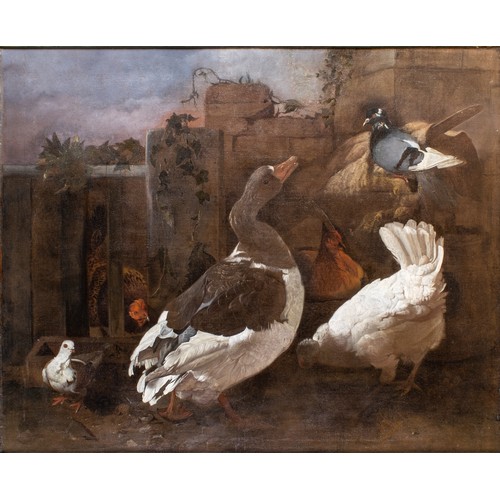 345 - Jacobus Victor (Dutch, 1640-1705)Goose and fowl in a farmyardOil on canvasProperty of a gentlemanDim... 