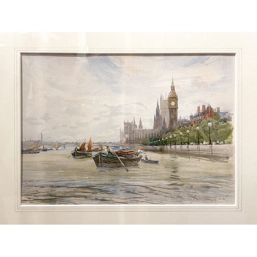 589 - Charles James Lauder RSW (British, 1841-1920) Parliament Buildings, LondonColoured lithographSigned ... 