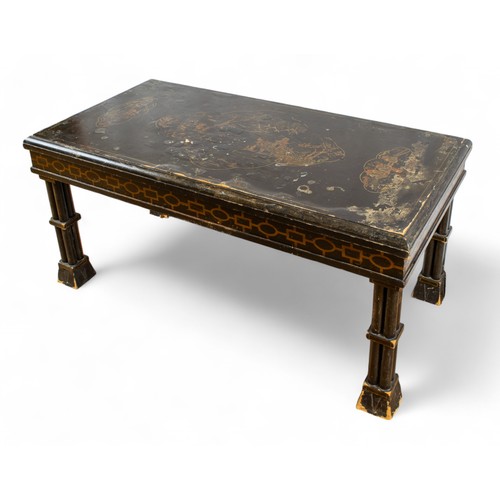 238 - AntiqueA Chinoiserie lacquered and gilded coffee tableDimensions:18 in. (H) x 40 in. (W) x 19.5 in. ... 