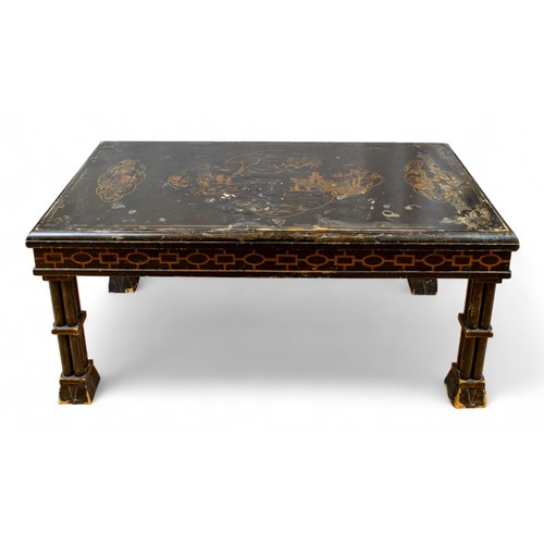 238 - AntiqueA Chinoiserie lacquered and gilded coffee tableDimensions:18 in. (H) x 40 in. (W) x 19.5 in. ... 