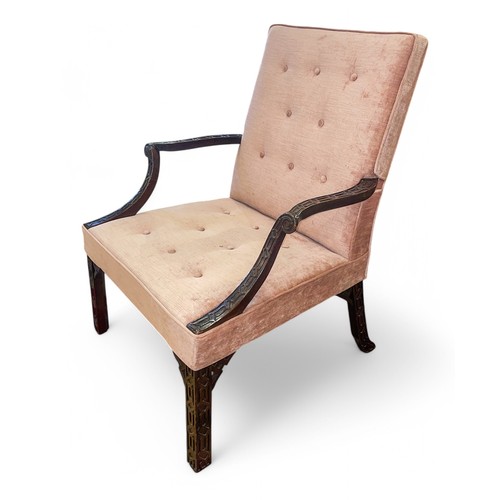 201A - George III styleA pair of library armchairs upholstered in pink crushed velvetMahoganyProvenance:Mar... 