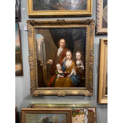 364 - English School, 18th centuryA family portrait Oil on canvasIndistinctly signed lower right 'Po ...?'... 