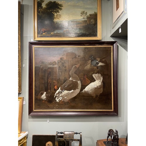 345 - Jacobus Victor (Dutch, 1640-1705)Goose and fowl in a farmyardOil on canvasProperty of a gentlemanDim... 