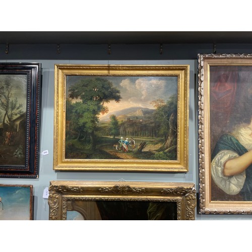 388 - Continental school18th centuryFishing in an Italianate landscapeOil on canvasSigned lower left, '...... 