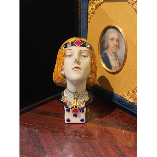 737 - Salvini, ItalyAn unusual Art Nouveau ceramic seal in the form of a female bust with inset paste jewe... 