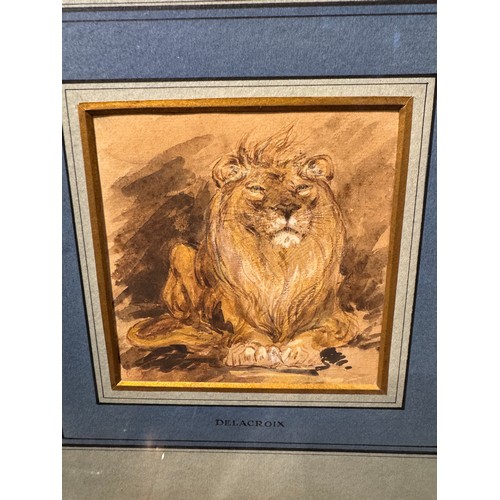 444 - Eugène Delacroix (French, 1798-1863)A Study of a LionWatercolour and brown ink on paperMonogrammed '... 