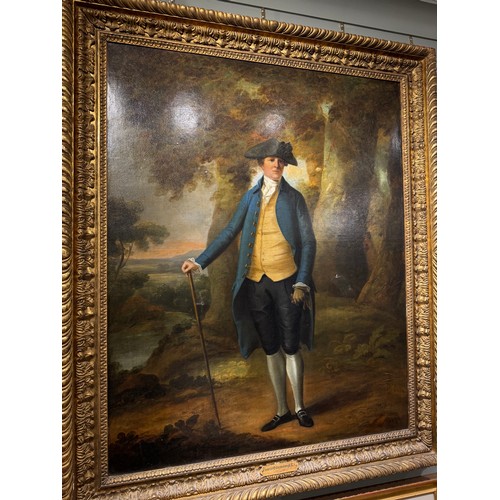 405 - Circle of Thomas Gainsborough (British, 1727-1788)Portrait of a gentleman in a landscapeOil on canva... 