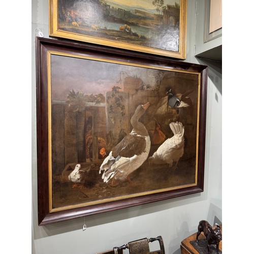 345 - Jacobus Victor (Dutch, 1640-1705)Goose and fowl in a farmyardOil on canvasProperty of a gentlemanDim... 