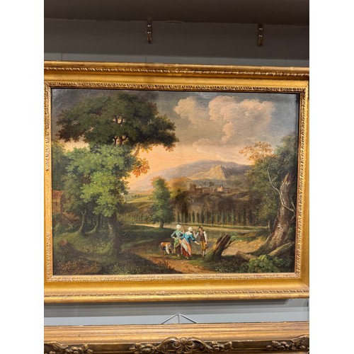 388 - Continental school18th centuryFishing in an Italianate landscapeOil on canvasSigned lower left, '...... 