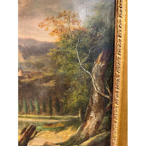 388 - Continental school18th centuryFishing in an Italianate landscapeOil on canvasSigned lower left, '...... 