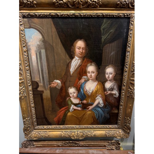 364 - English School, 18th centuryA family portrait Oil on canvasIndistinctly signed lower right 'Po ...?'... 