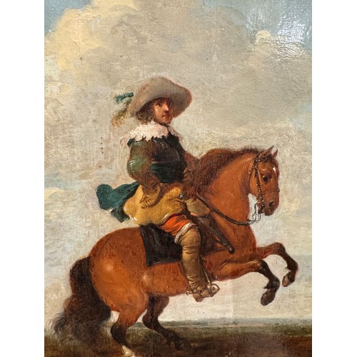 375 - Dutch, circa 1700An equestrian portrait of a dignitaryOil on panelWith considerable inscriptions and... 