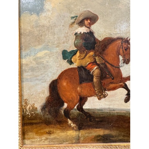 375 - Dutch, circa 1700An equestrian portrait of a dignitaryOil on panelWith considerable inscriptions and... 