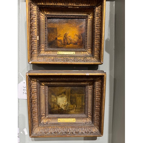 362 - Attributed to Jean-Baptiste Greuze (French, 1725-1806)A Pair of Domestic InteriorsOil on panelProven... 