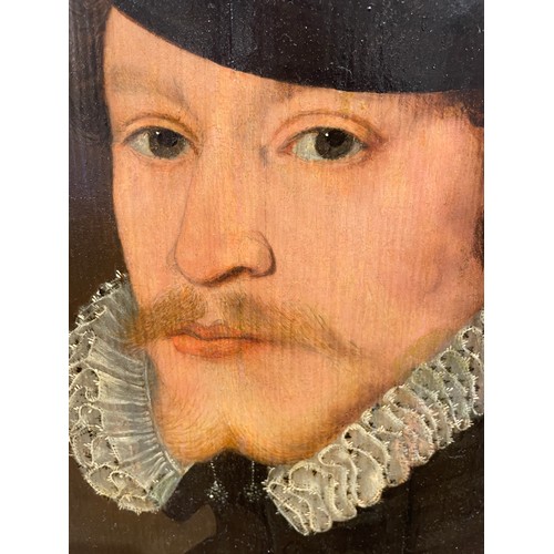 338 - English SchoolCirca 1590Portrait of a Gentleman, in hat and high collarInscribed to the left with di... 