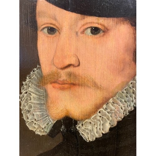 338 - English SchoolCirca 1590Portrait of a Gentleman, in hat and high collarInscribed to the left with di... 