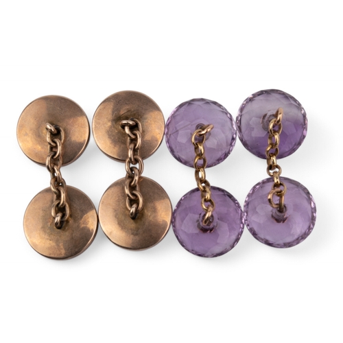 110 - Two pairs of cufflinksOne pair amethyst and gold cufflinks, and the other pair a mother and pearl tu... 