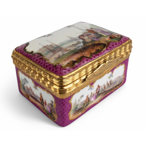 120 - 18th century, Meissen (?)A very fine, erotic, gold mounted snuff box.The various cartouches with lan... 