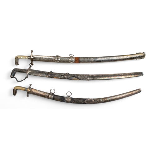 132 - AntiqueA group of three silver mounted swords.Two with bone handles.Property of a nobleman... 