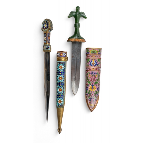 133 - A group of five various daggers and a glass axeTo include:[a] Early 20th century, A cloisonné... 