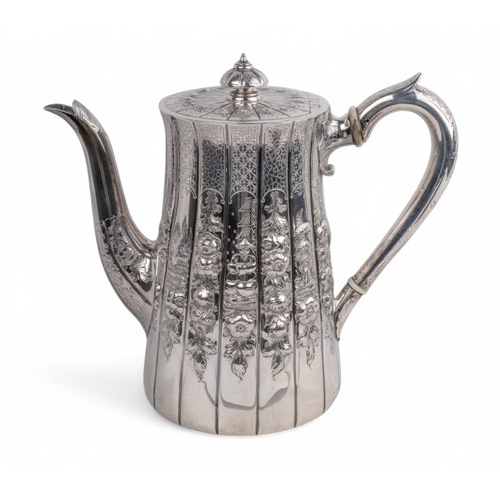 151 - VictorianA silver coffee potWith Chinese-style floral and courtly repoussé decorationHallmark... 