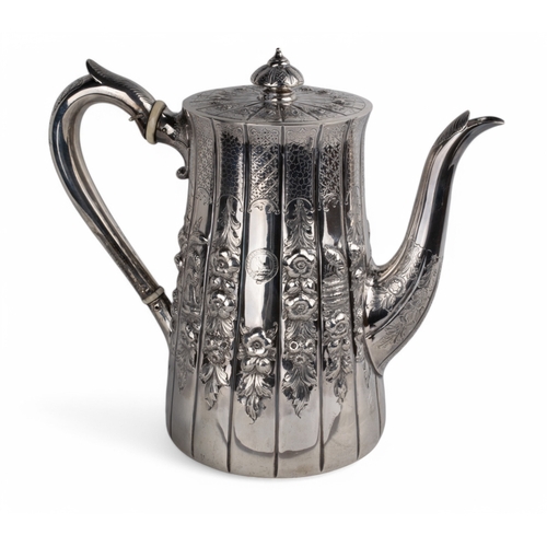 151 - VictorianA silver coffee potWith Chinese-style floral and courtly repoussé decorationHallmark... 