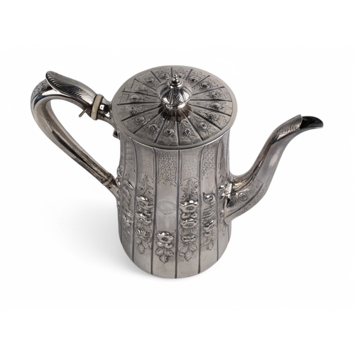 151 - VictorianA silver coffee potWith Chinese-style floral and courtly repoussé decorationHallmark... 