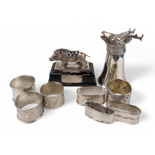 160 - A mixed lot of silverTo include: [a] 7 napkin rings, mostly continental silver (800 mark)[b] A ... 